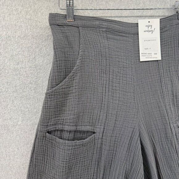 Color Me Cotton CMC Medium Wide-Leg Cropped Pants Elastic Waist Pockets Gray NWT - Picture 7 of 13